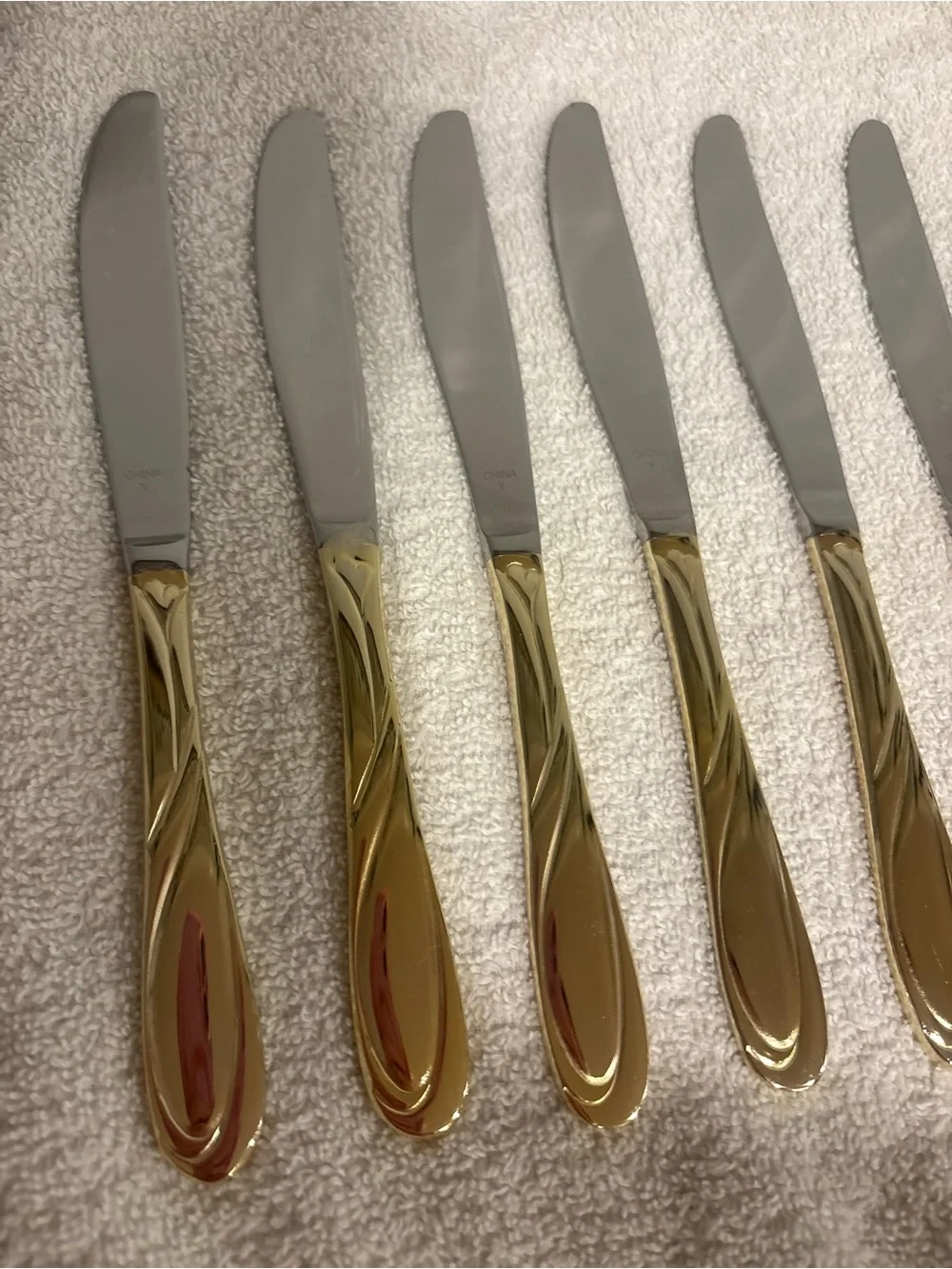 Nicole Gold Plated Scroll Handle Set of 12 Farberware Butter Knives